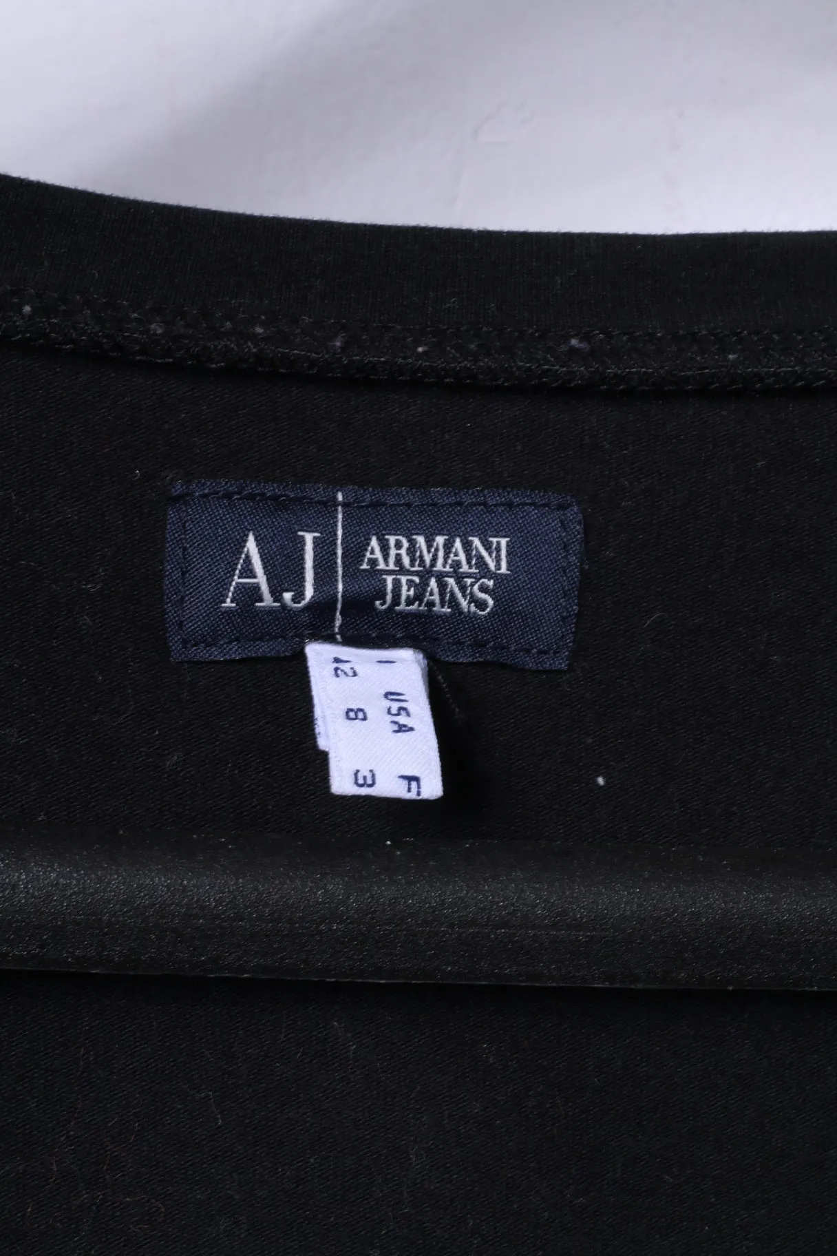 Armani Jeans Women 12 8 S Long Sleeved Shirt Black Cotton Stretch Logo Top