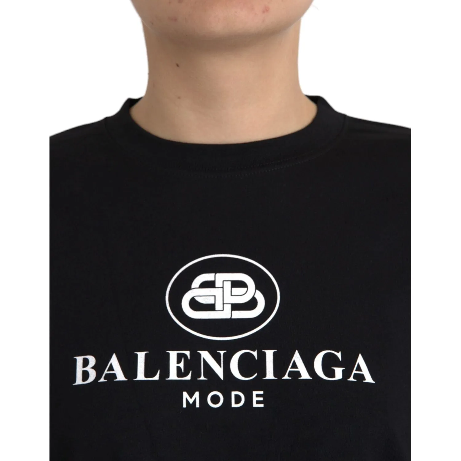 Balenciaga Black Cotton Logo Crew Neck Short Sleeves T-shirt