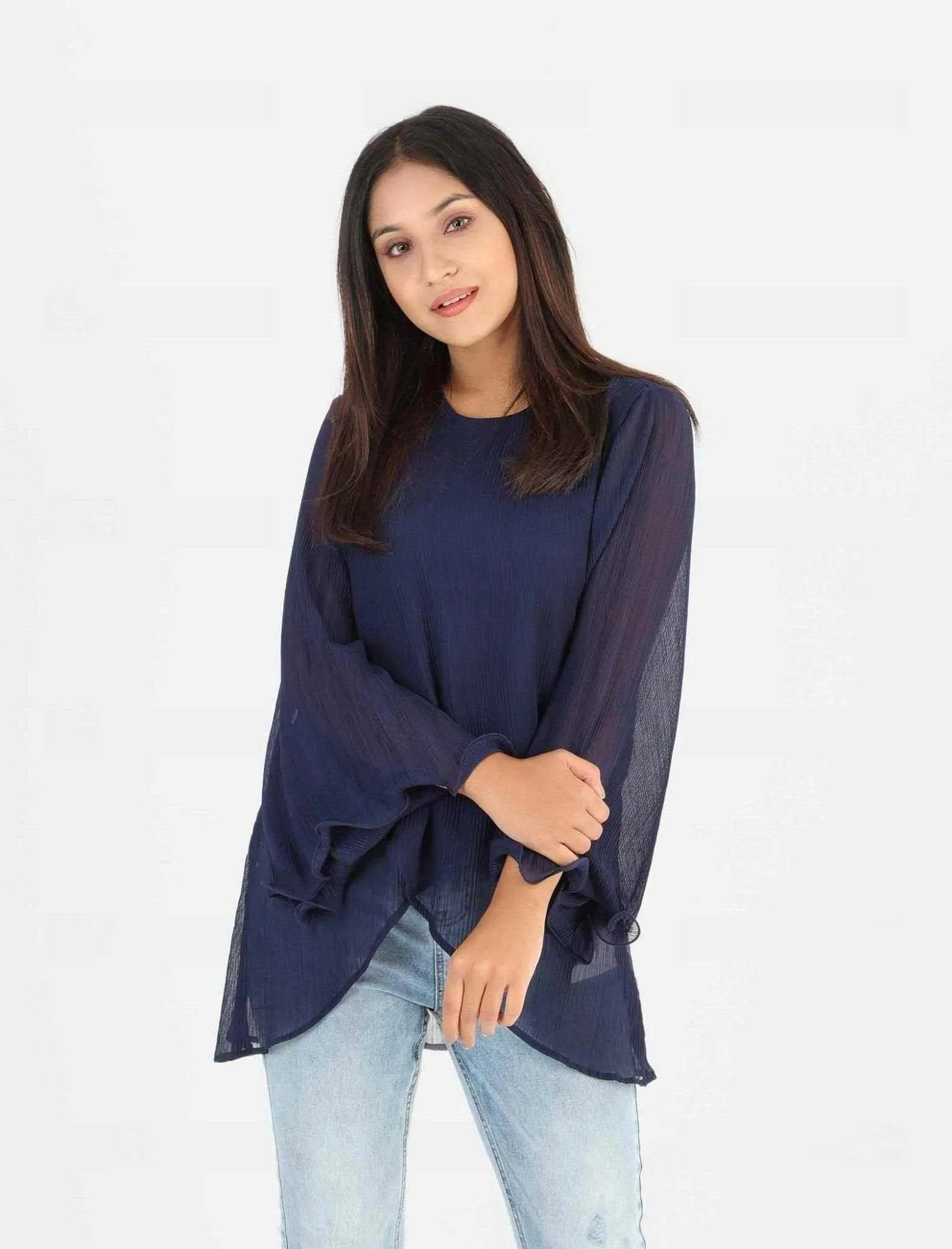 Bell Sleeve Asymmetric Top