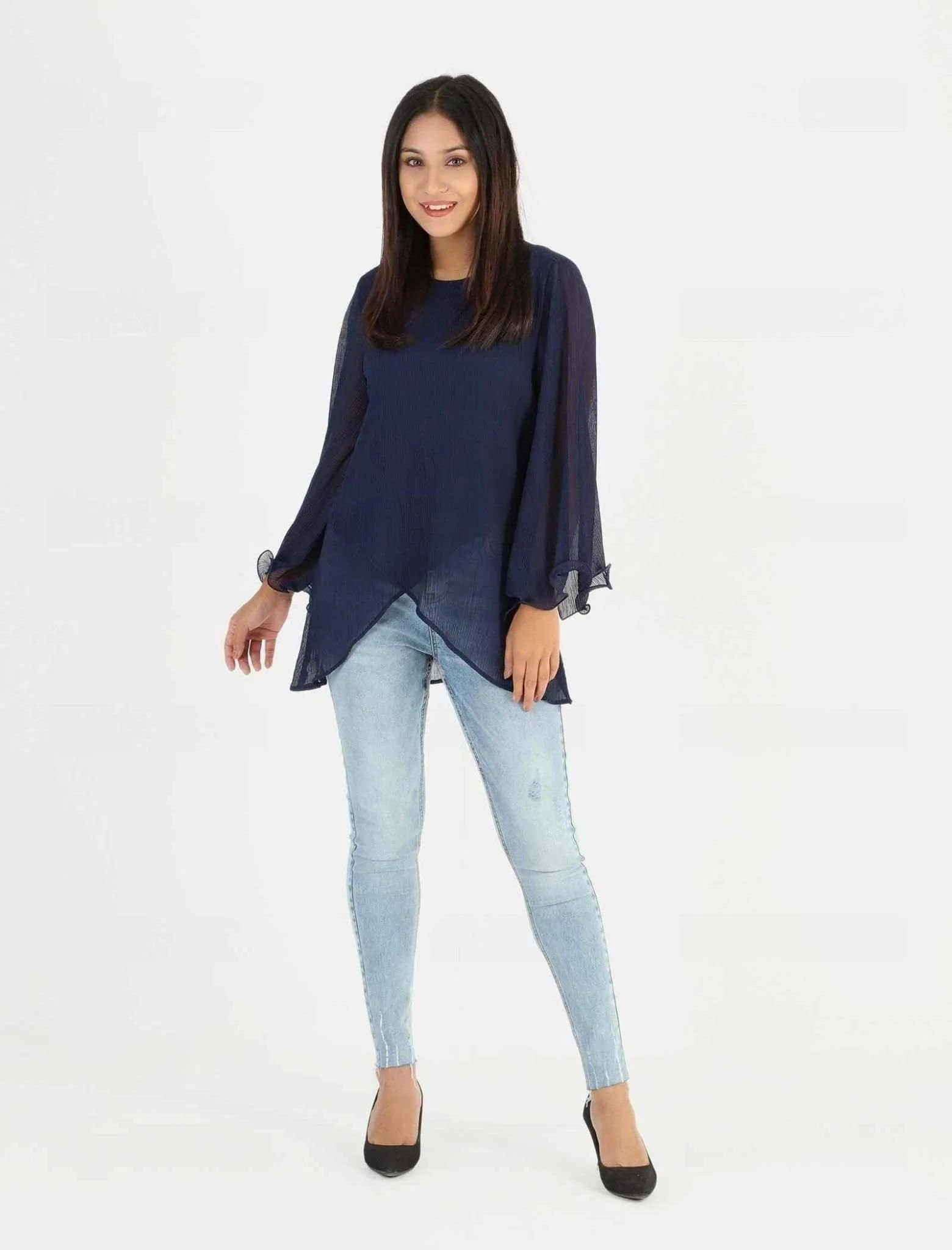 Bell Sleeve Asymmetric Top