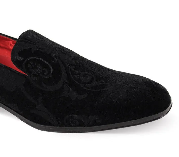 Black Paisley Men's Velvet Loafer Shoes Tuxedo and Prom Style