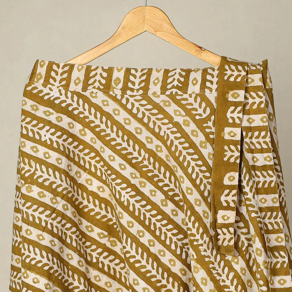 Brown - Hand Batik Printed Wrap Around Skirt for Women 01