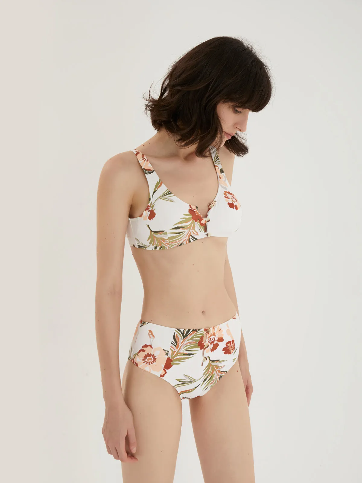 Charming Front Clasp Floral Two-piece Bikini