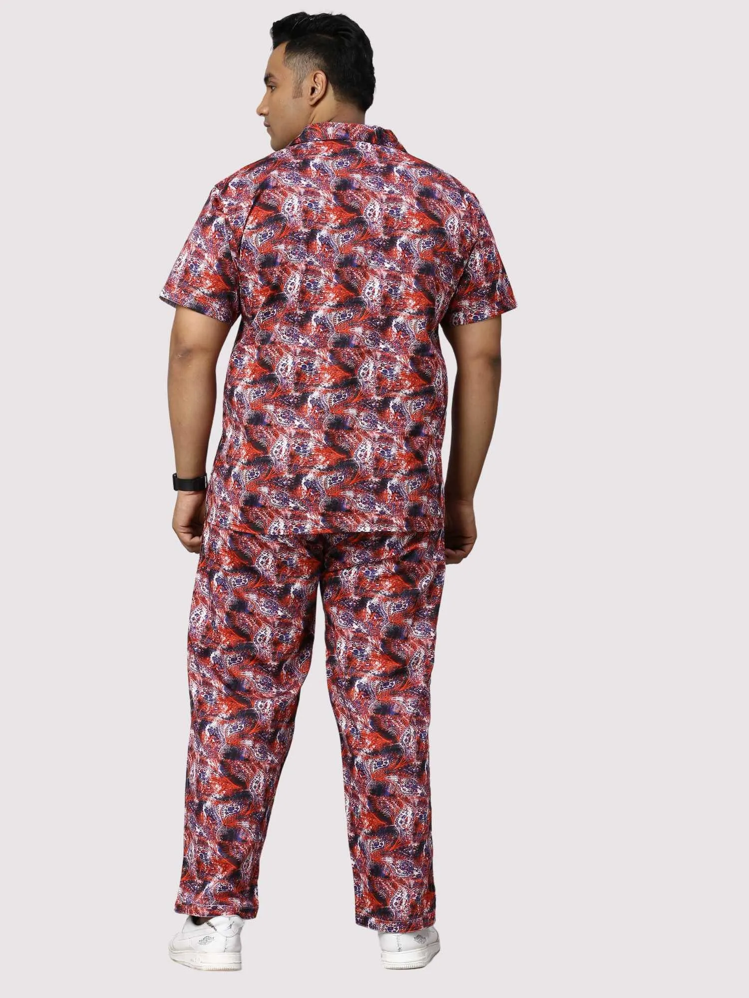 Dark Coral Digital Printed Full Co-Ords Men's Plus Size