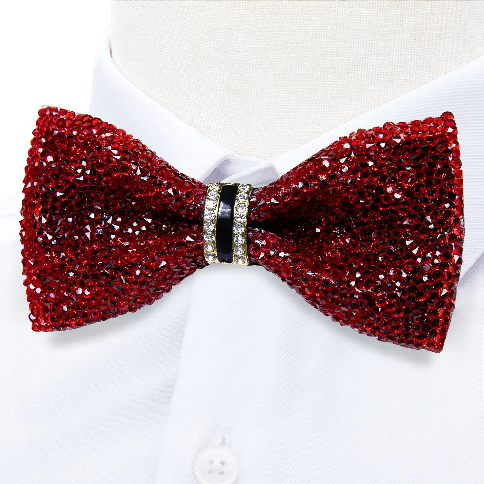 DiBanGu Imitation Crystal Bowtie Plastic Red Silver Diamond Men's Pre-Bow Tie