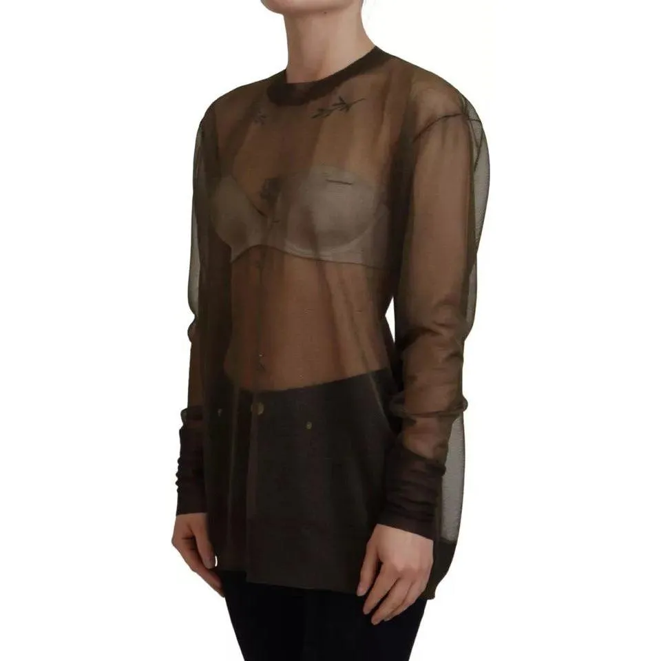 Dolce & Gabbana Black Transparent Crewneck Long Sleeves Top