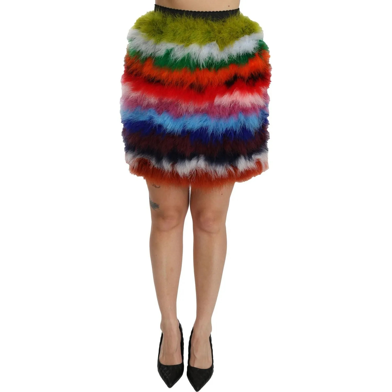 Dolce & Gabbana Chic Feather Embellished High Waist Skirt