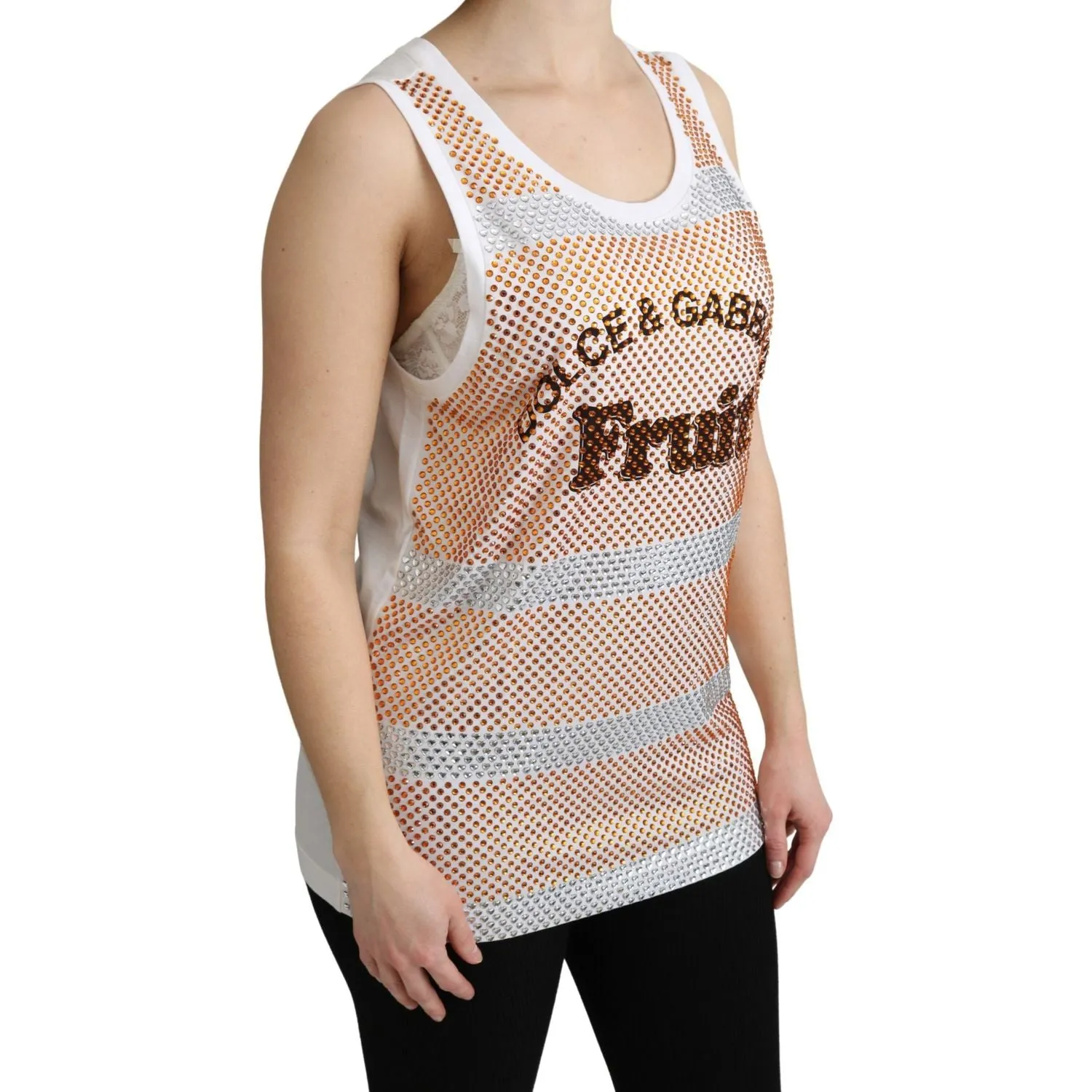 Dolce & Gabbana Crystal Embellished Sleeveless Cotton Top