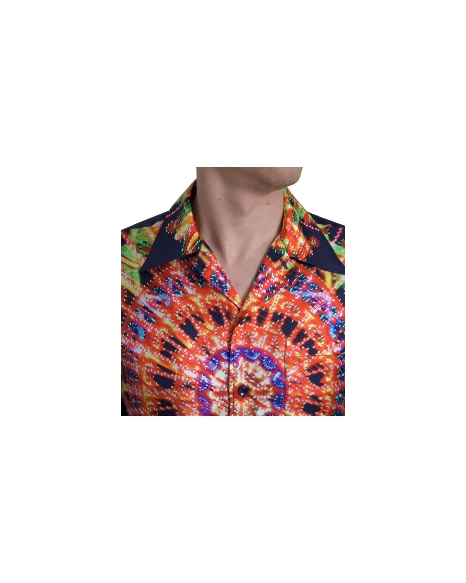 Dolce & Gabbana Men's Ferris Wheel Print Short Sleeve Silk Shirt