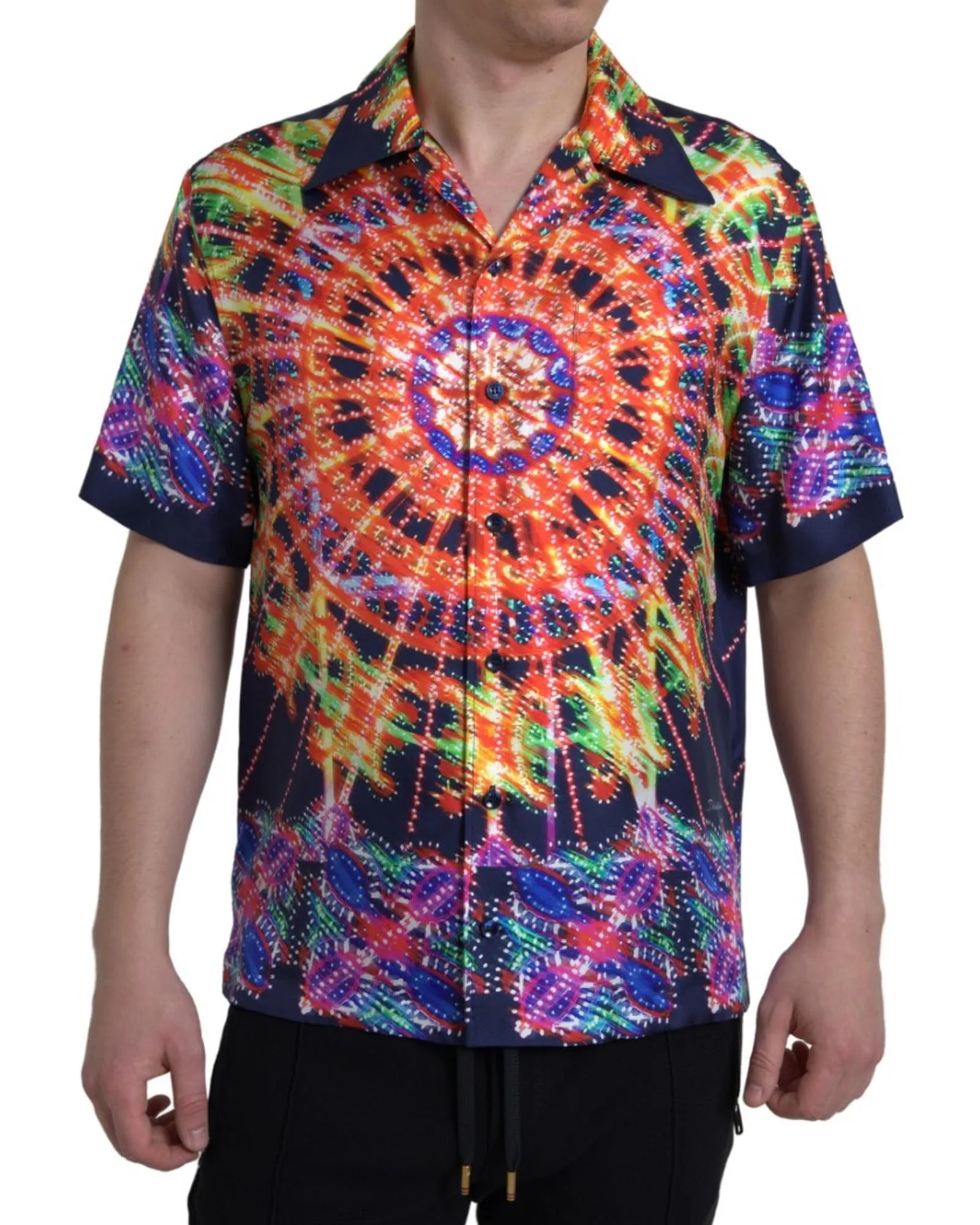 Dolce & Gabbana Men's Ferris Wheel Print Short Sleeve Silk Shirt