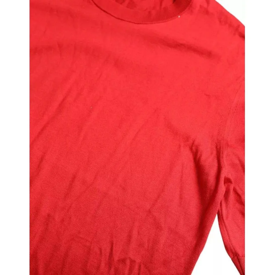 Dolce & Gabbana Red Silk Crewneck Short Sleeve Sweater