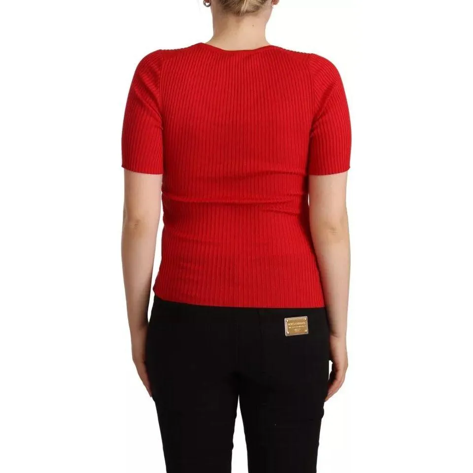 Dolce & Gabbana Red Silk T-shirt Short Sleeve Top Blouse