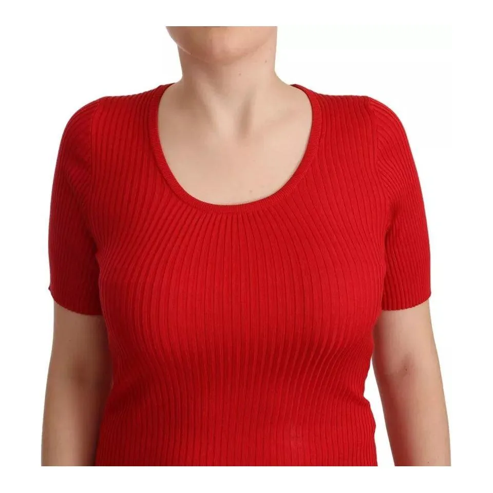 Dolce & Gabbana Red Silk T-shirt Short Sleeve Top Blouse