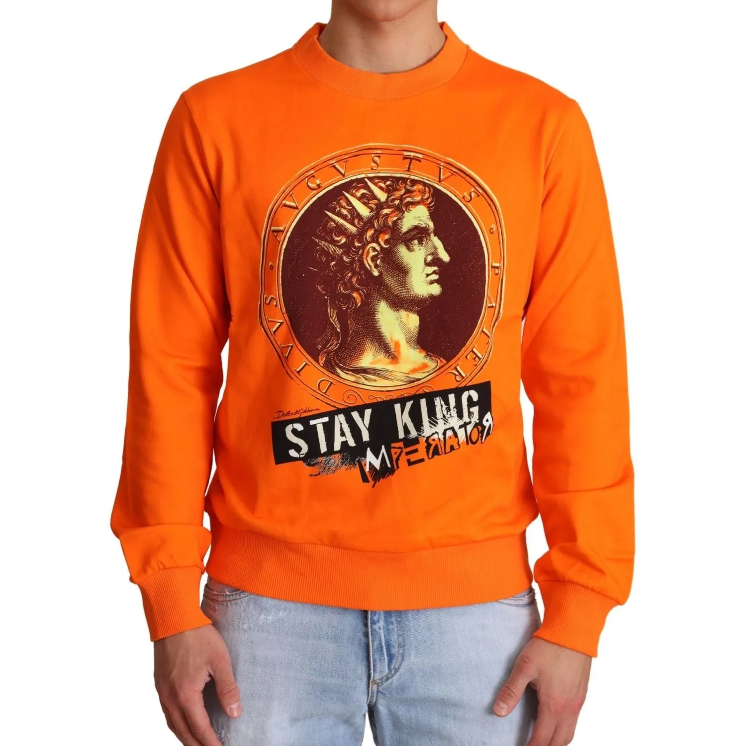 Dolce & Gabbana Regal Crewneck Cotton Sweater in Orange