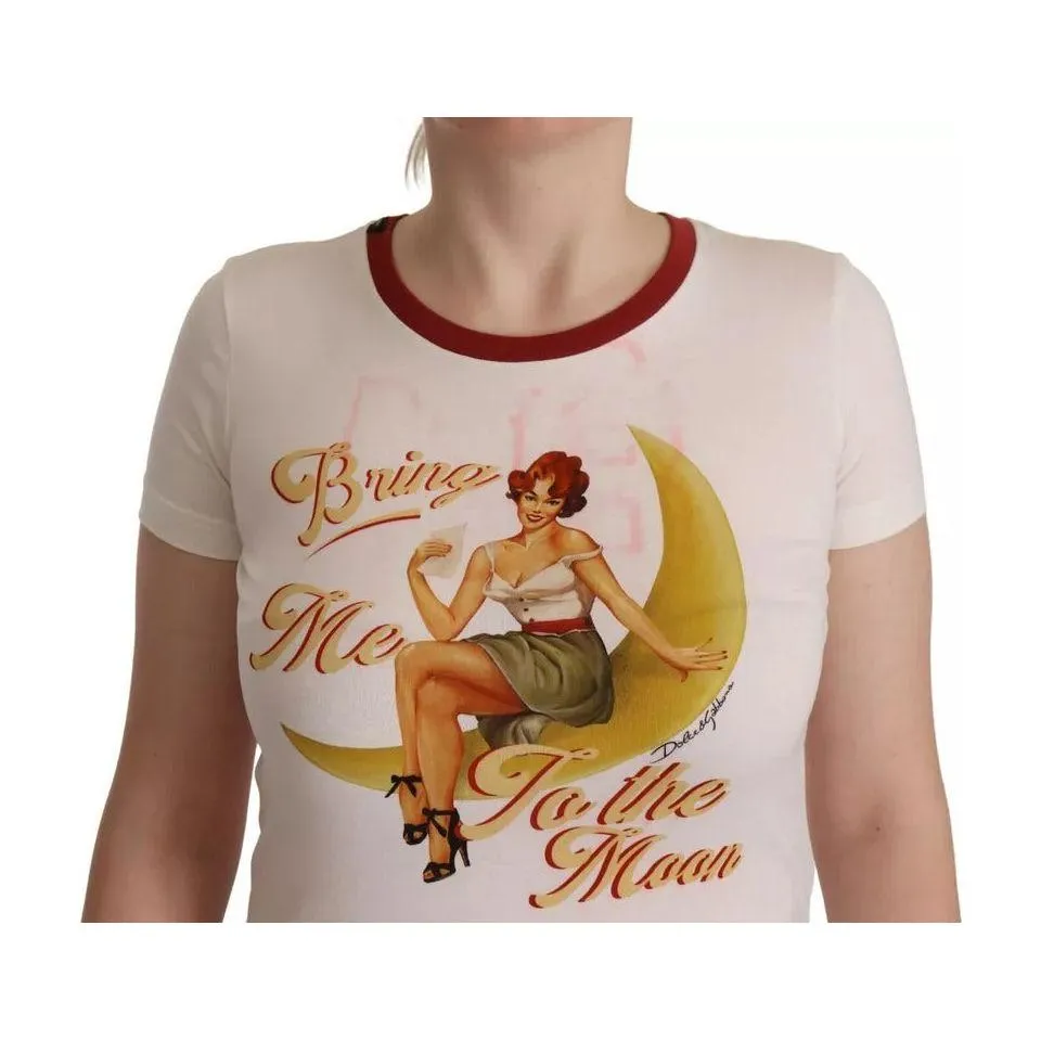 Dolce & Gabbana White Bring Me To The Moon Print Round Neck Top