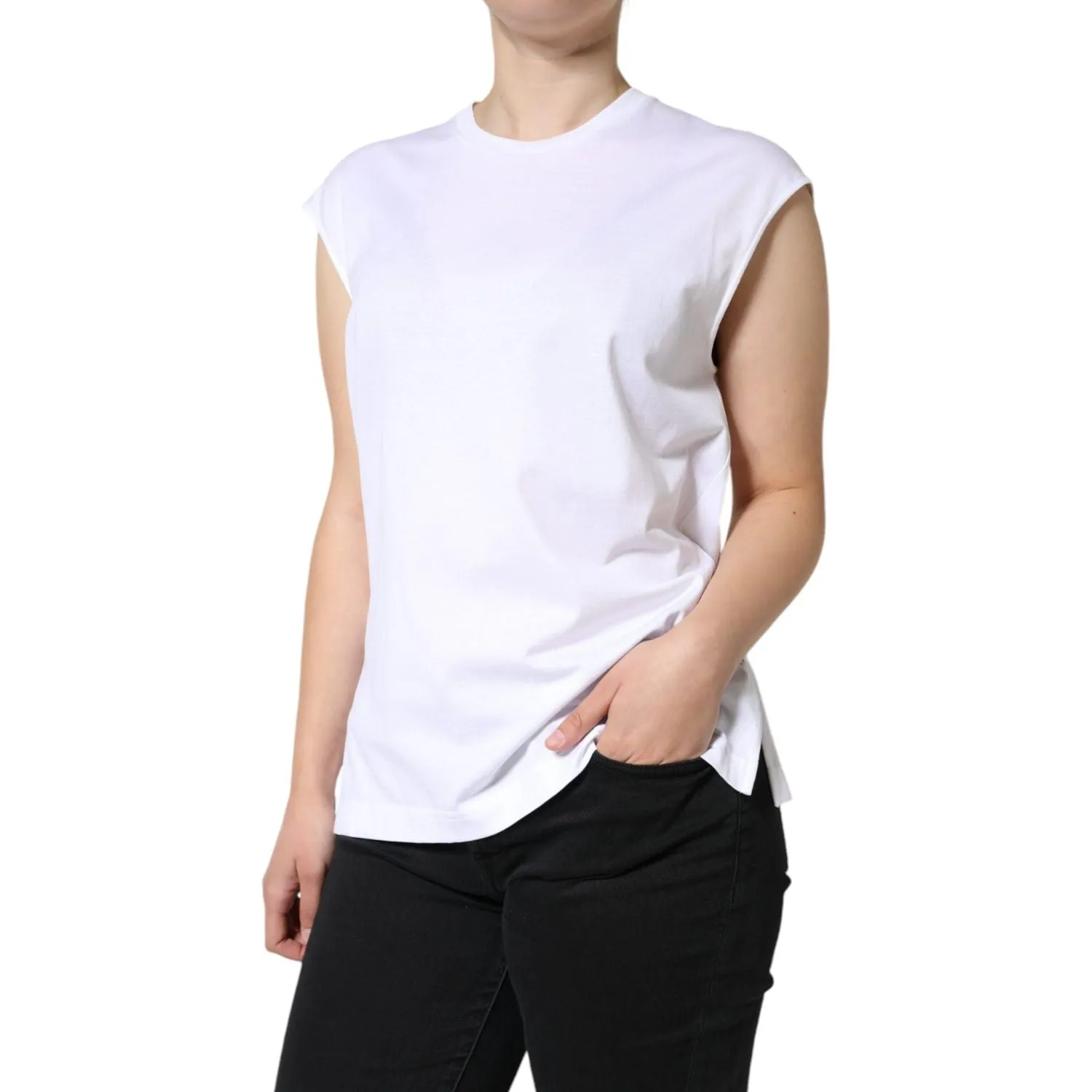 Dolce & Gabbana White Cotton Sleeveless Crew Neck T-shirt