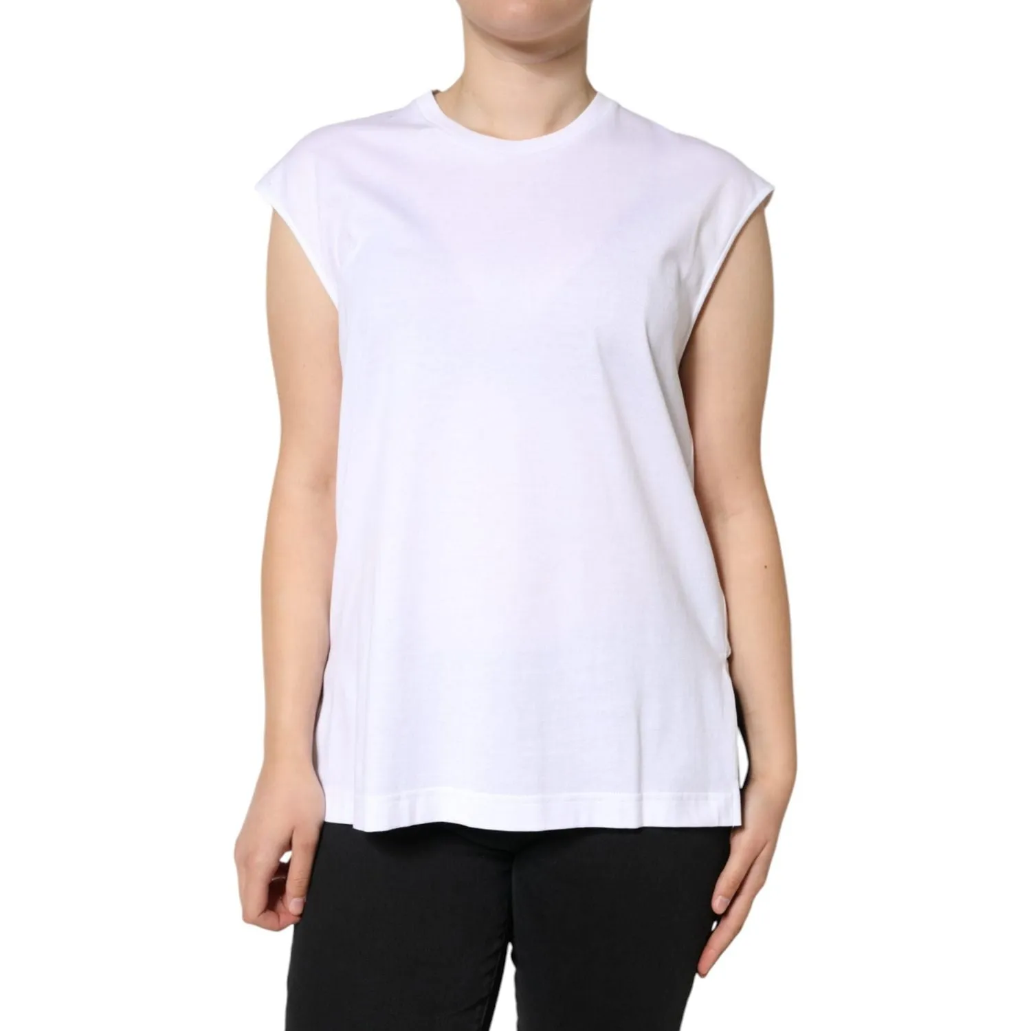 Dolce & Gabbana White Cotton Sleeveless Crew Neck T-shirt