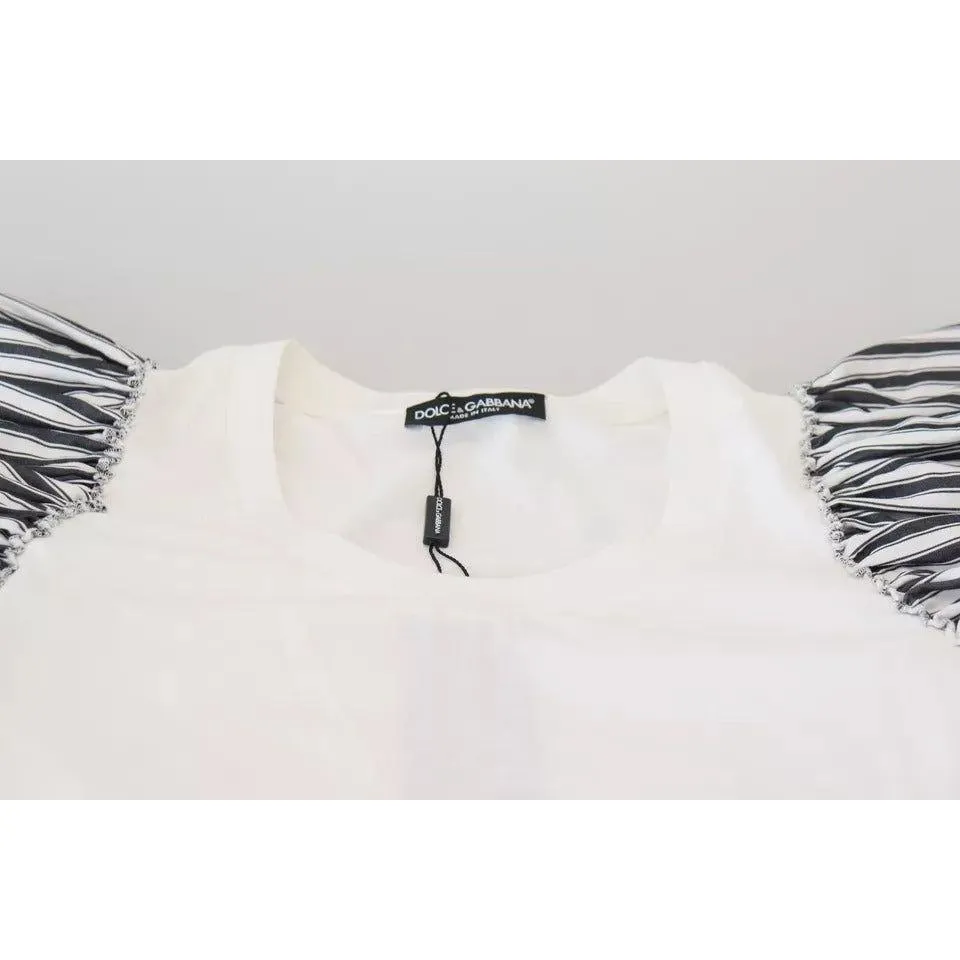 Dolce & Gabbana White Striped Short Sleeves Pullover Top