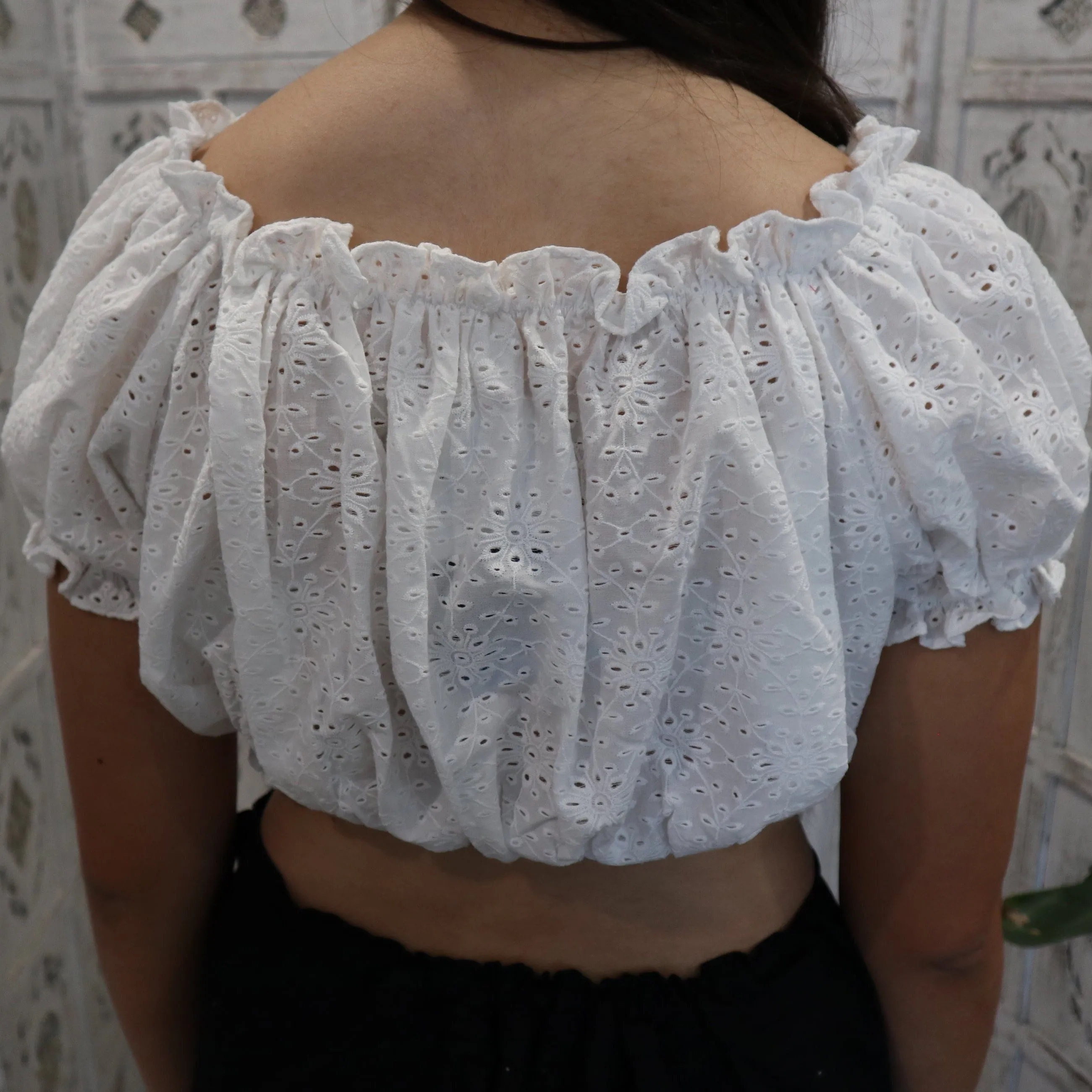 Fair Trade Embroidery Anglaise Cropped Peasant Top