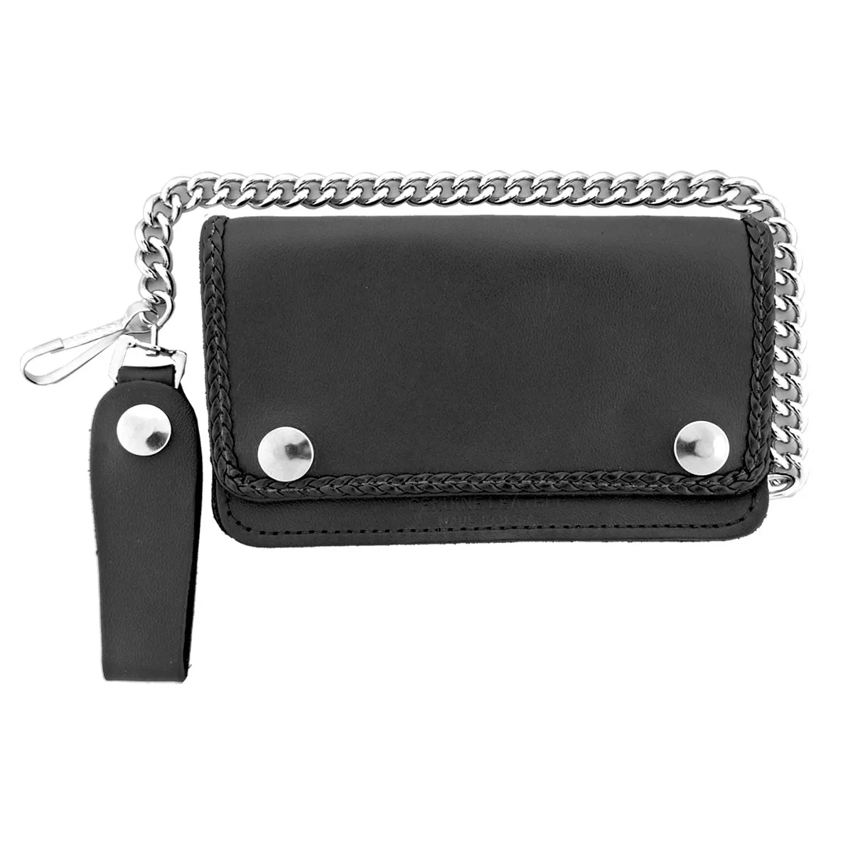 Hot Leathers WLC1002 5 Pocket Bi-fold Braided Detail Black Leather