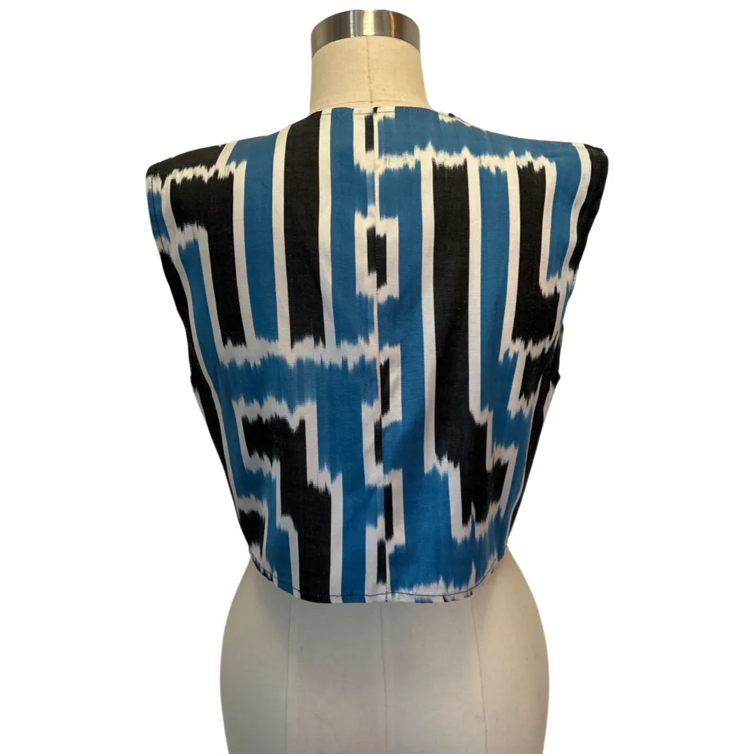 Ikat Short Vest in Black & Blue