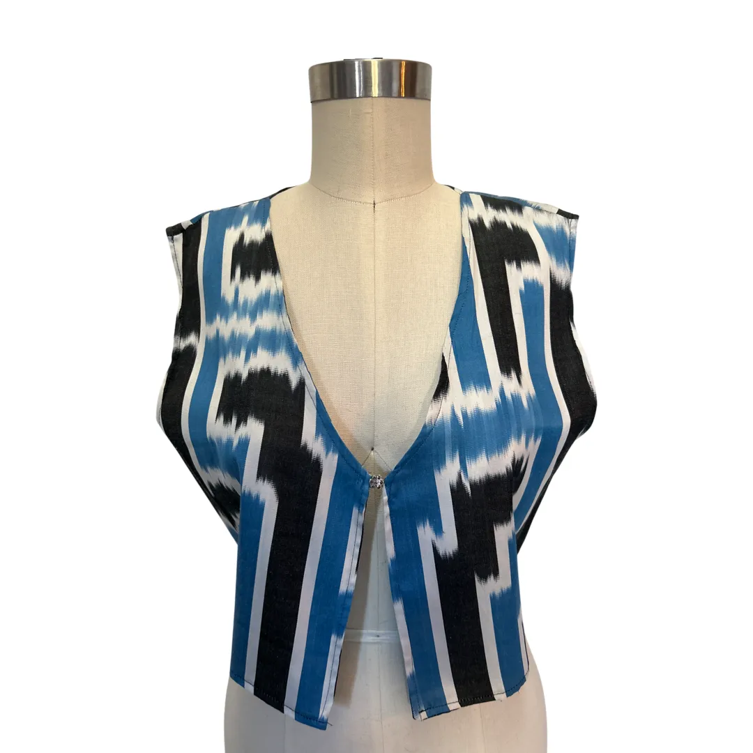 Ikat Short Vest in Black & Blue