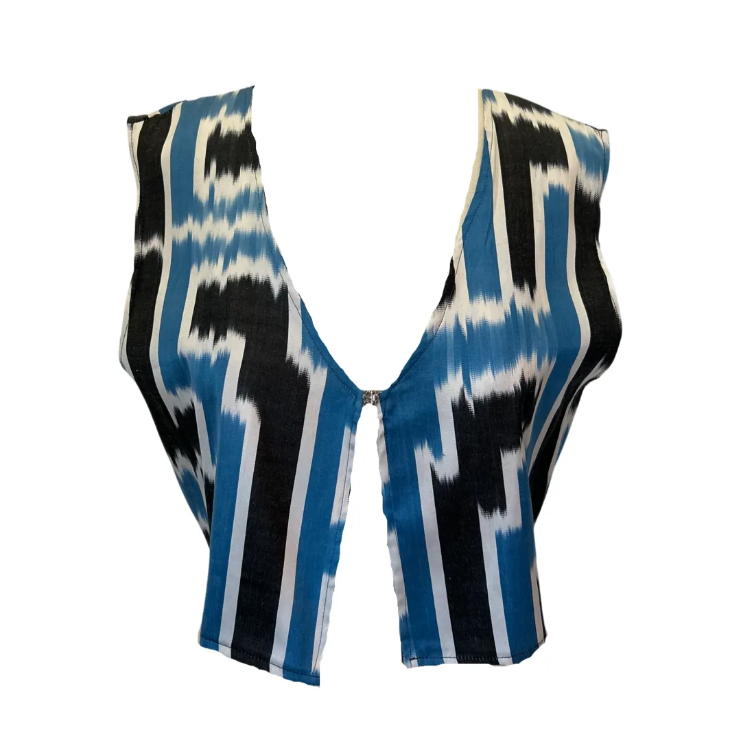 Ikat Short Vest in Black & Blue