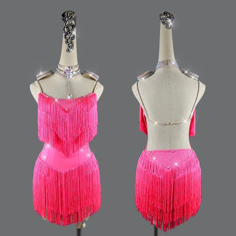 Latin Dance Dress Sling fringe Skirt Diamond Competition Clothing High-End Custom Adult Child Professional Performance Clothes