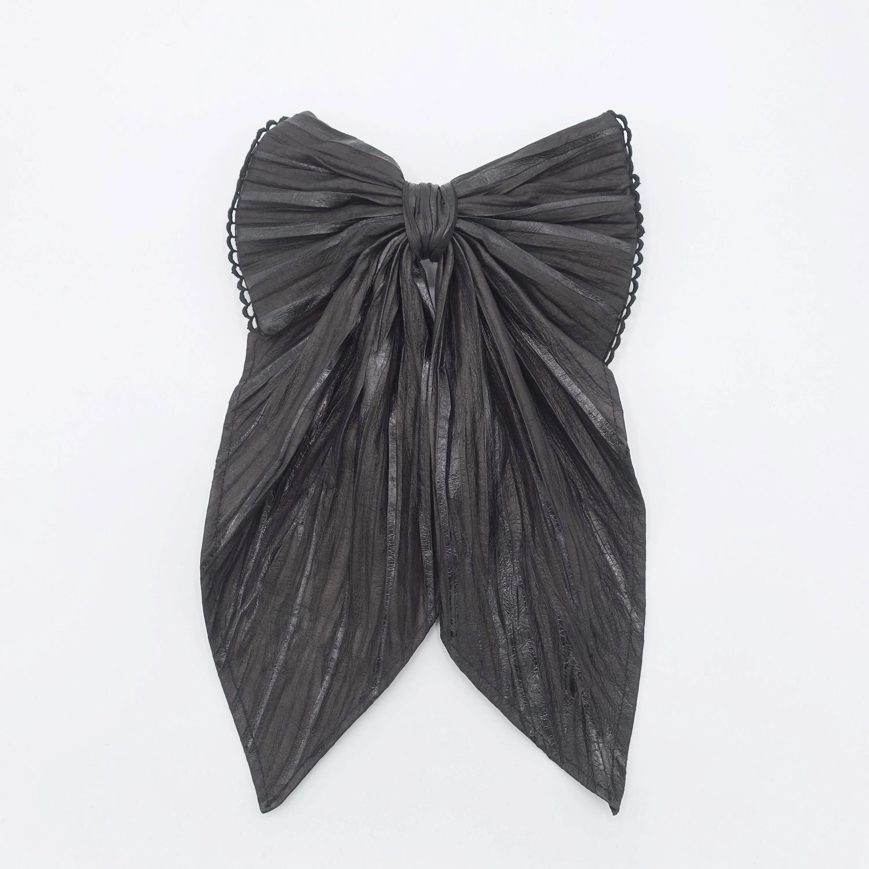 leather pleats hair bow fashionista hair accessory for women