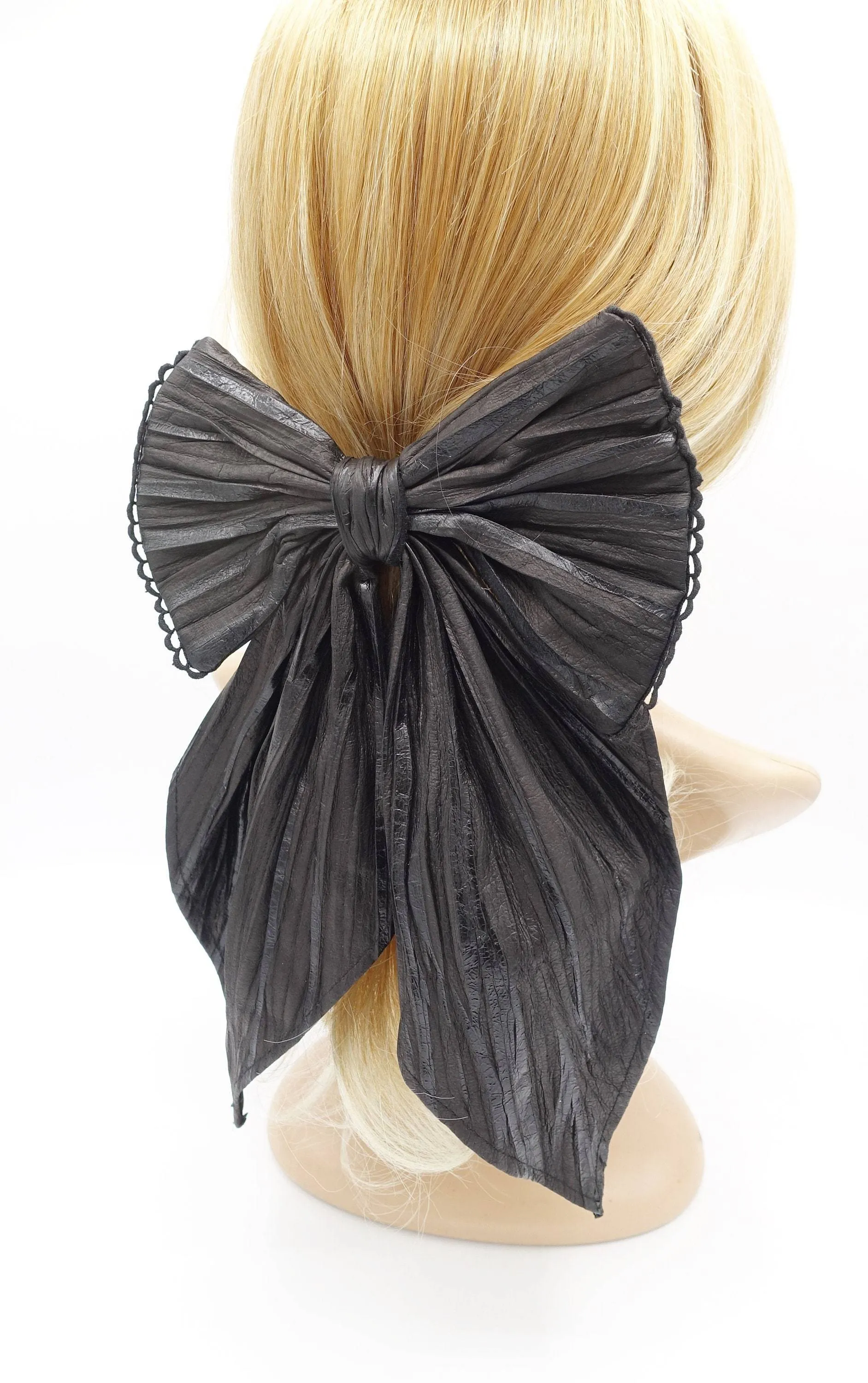 leather pleats hair bow fashionista hair accessory for women