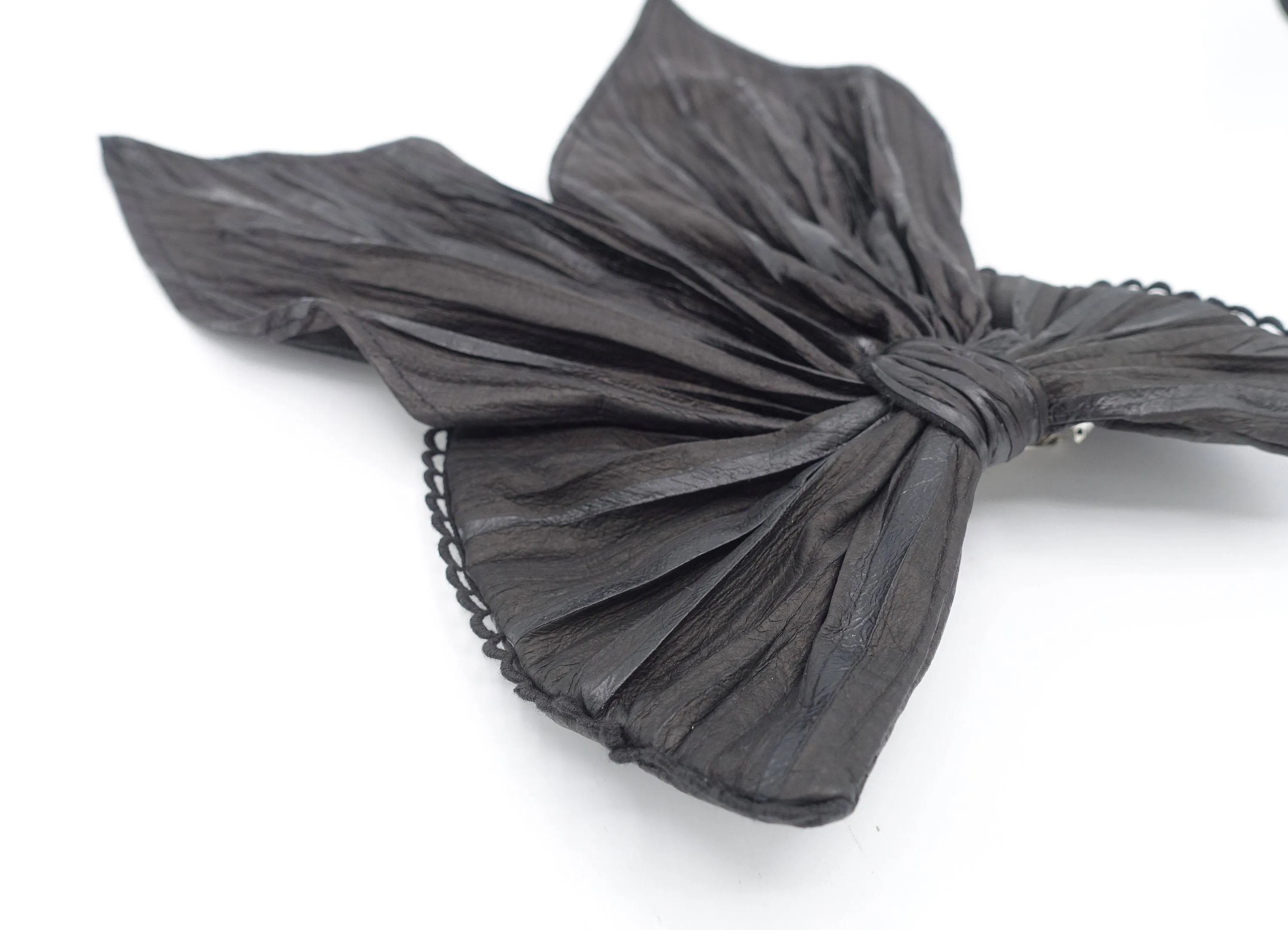 leather pleats hair bow fashionista hair accessory for women