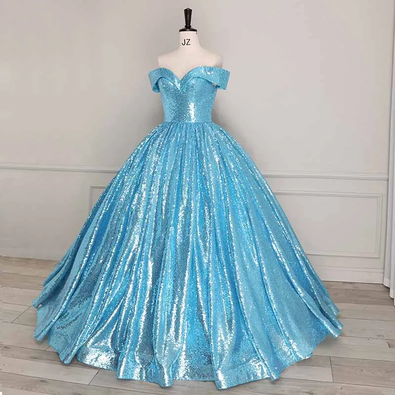 Luxury Off Shoulder Quinceanera Dresses Ball Gown Puffy Beaded Prom Gowns