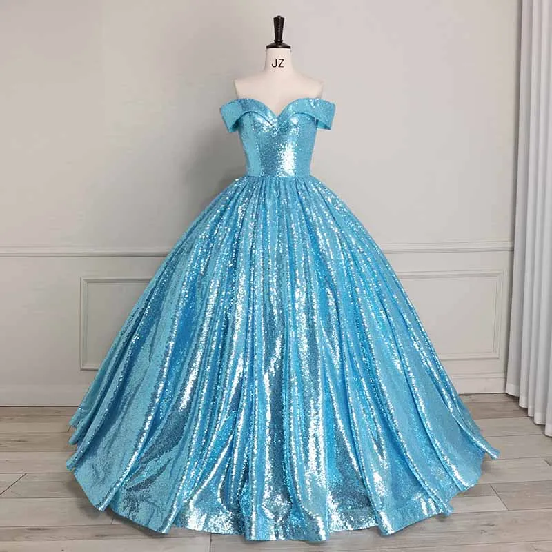 Luxury Off Shoulder Quinceanera Dresses Ball Gown Puffy Beaded Prom Gowns