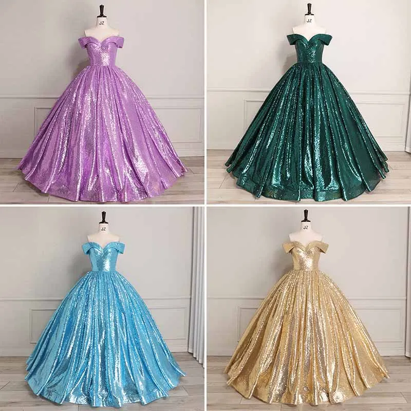 Luxury Off Shoulder Quinceanera Dresses Ball Gown Puffy Beaded Prom Gowns