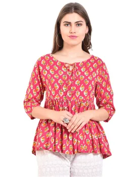 Pink  Printed Rayon Top for Women