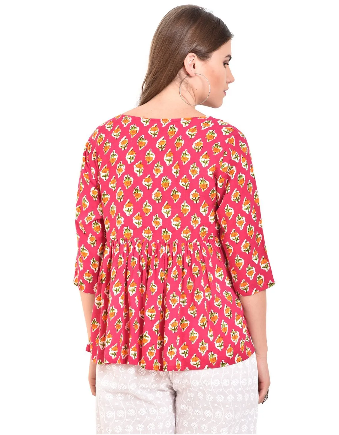 Pink  Printed Rayon Top for Women