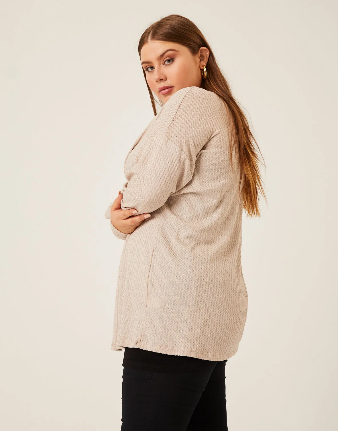 Plus Size Waffle Knit Cardigan