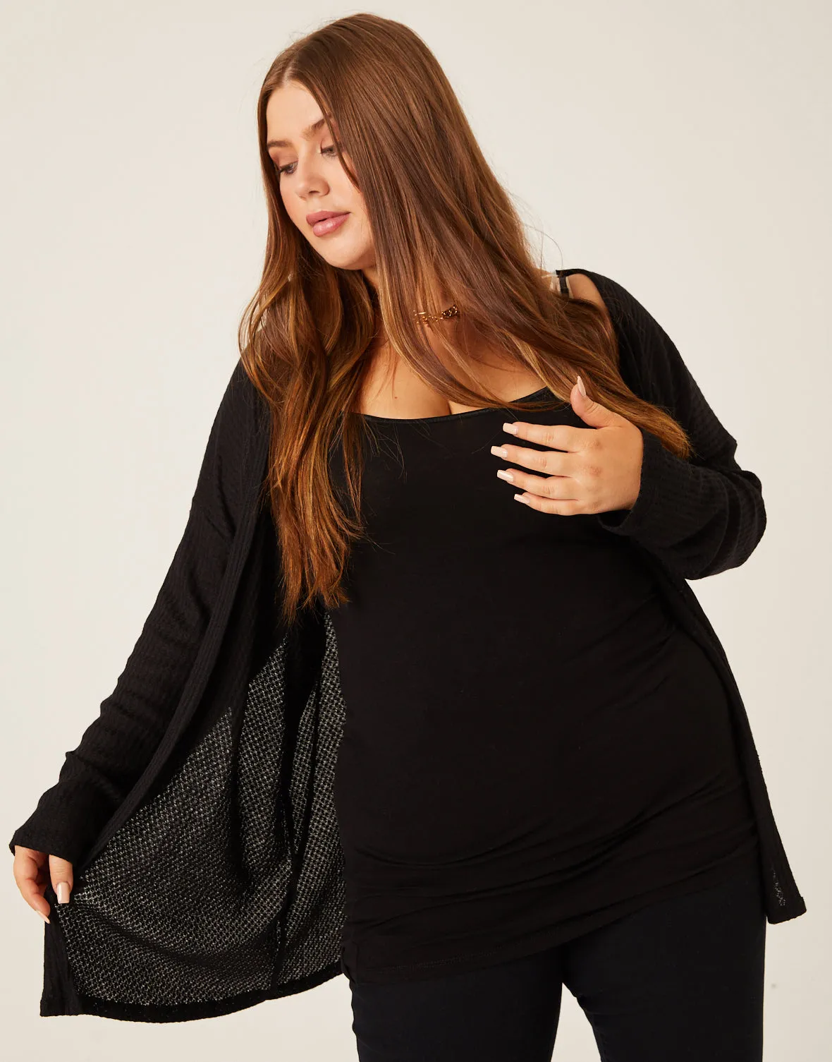 Plus Size Waffle Knit Cardigan