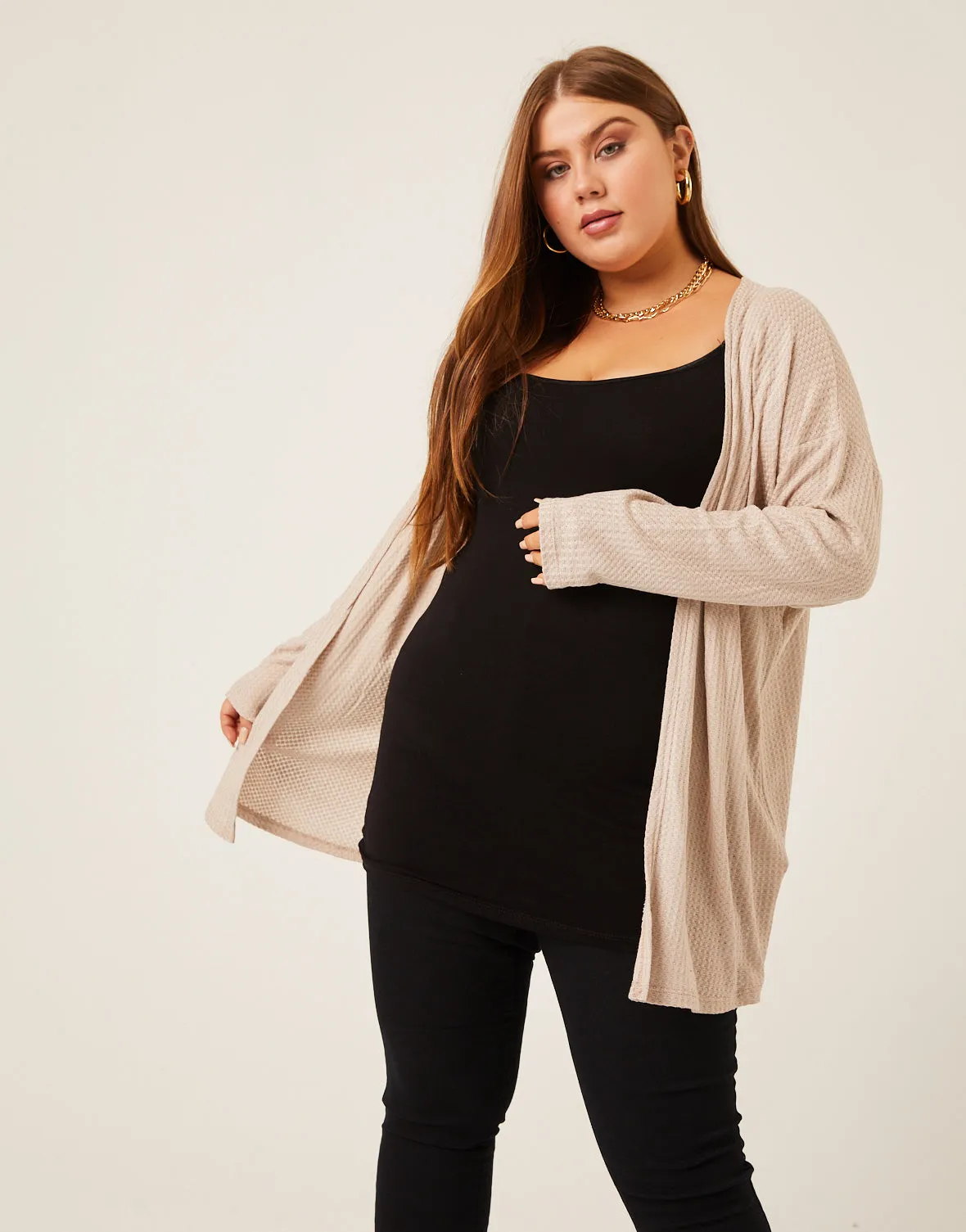 Plus Size Waffle Knit Cardigan