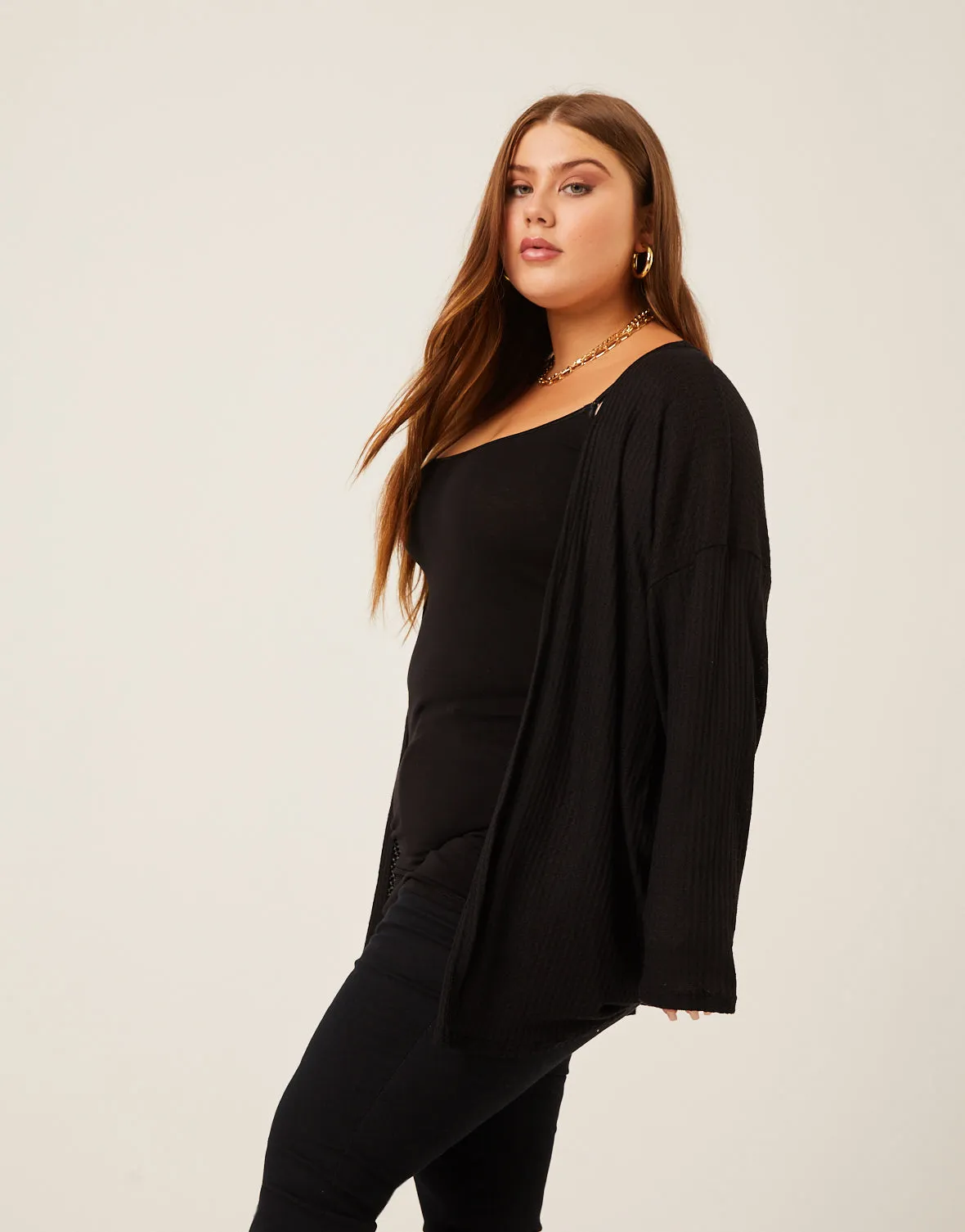 Plus Size Waffle Knit Cardigan