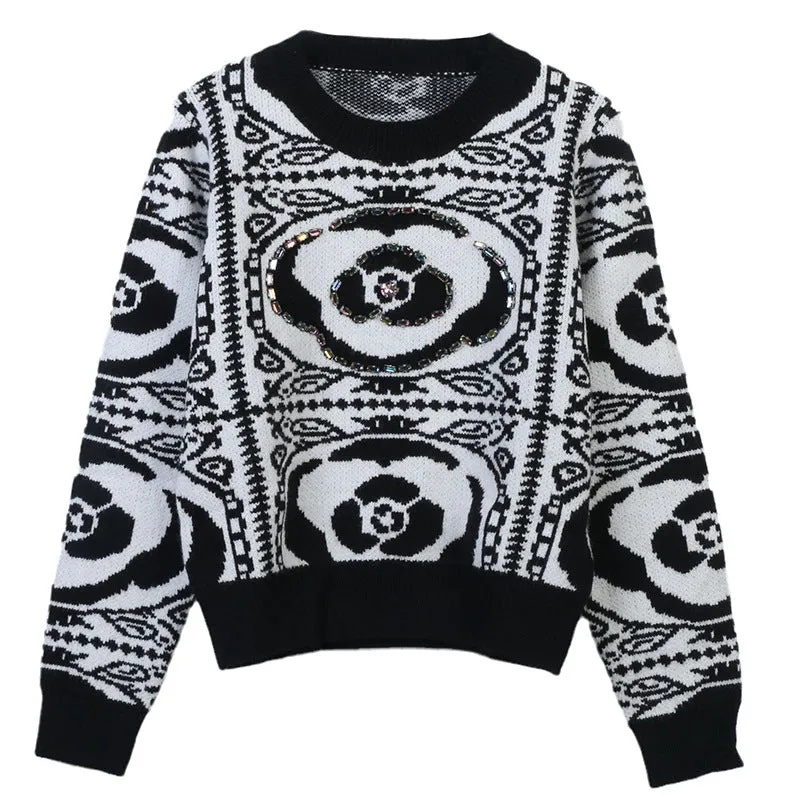 Pre Order: Jacquard Nail Drill Loose Retro Knitted Sweater