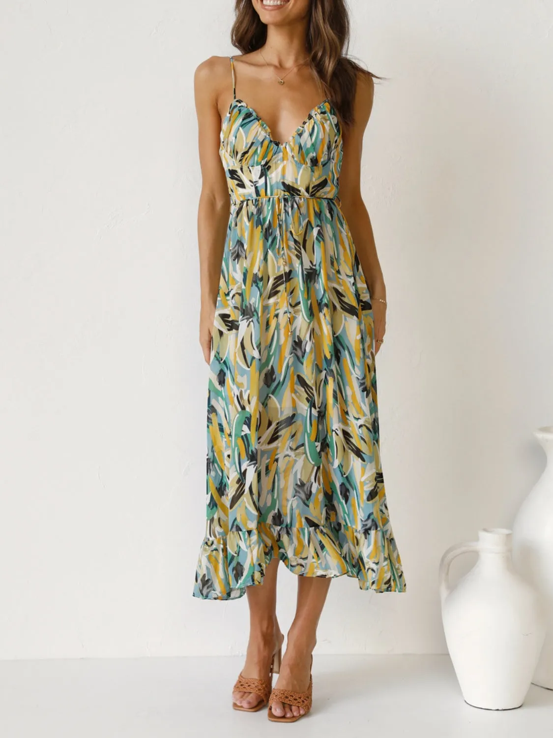 Printed Sleeveless Midi Cami Dress