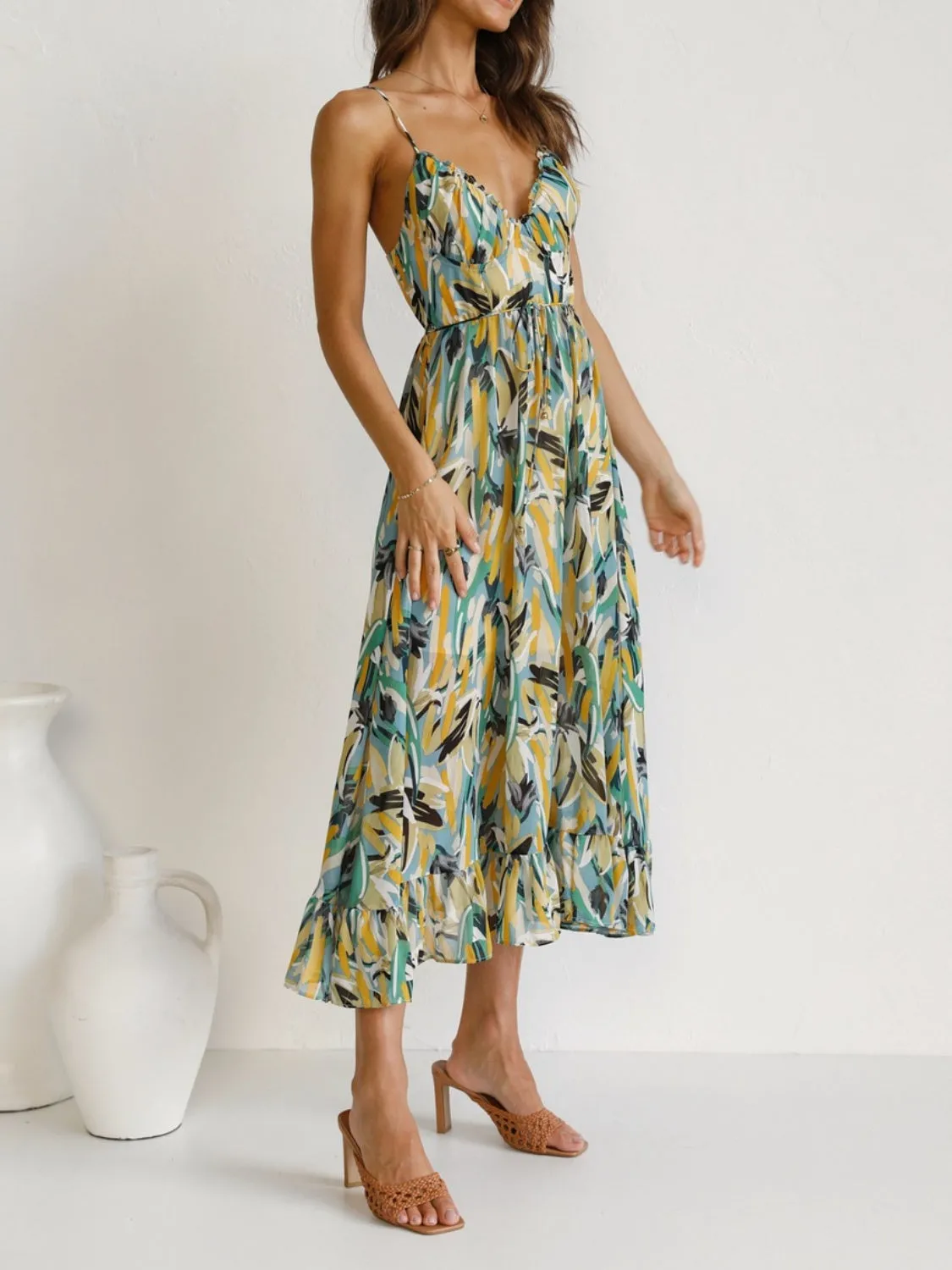 Printed Sleeveless Midi Cami Dress