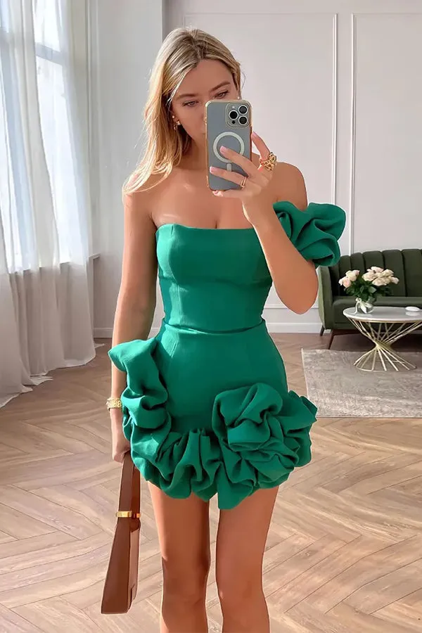 Ruffled Satin Short Party Dress One Shoulder Homecoming Dress PD550