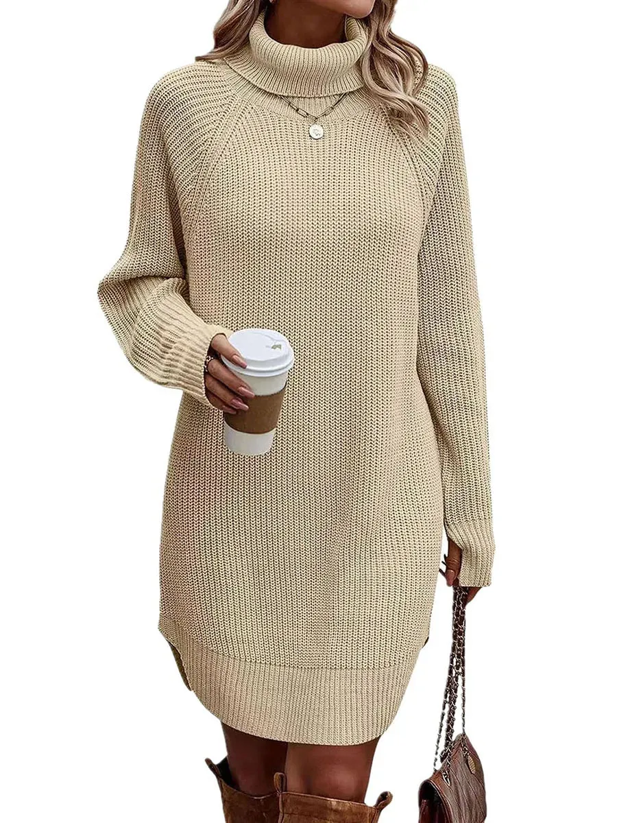 Sleeve Turtleneck Jumpers Sweaters Soft Knit Pullover Fall Winter Long Pullover Sweater Short Casual Long Dress