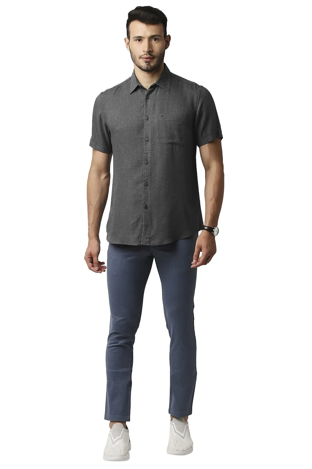 Slim Fit Lyocell Melange Halfsleeves Shirt