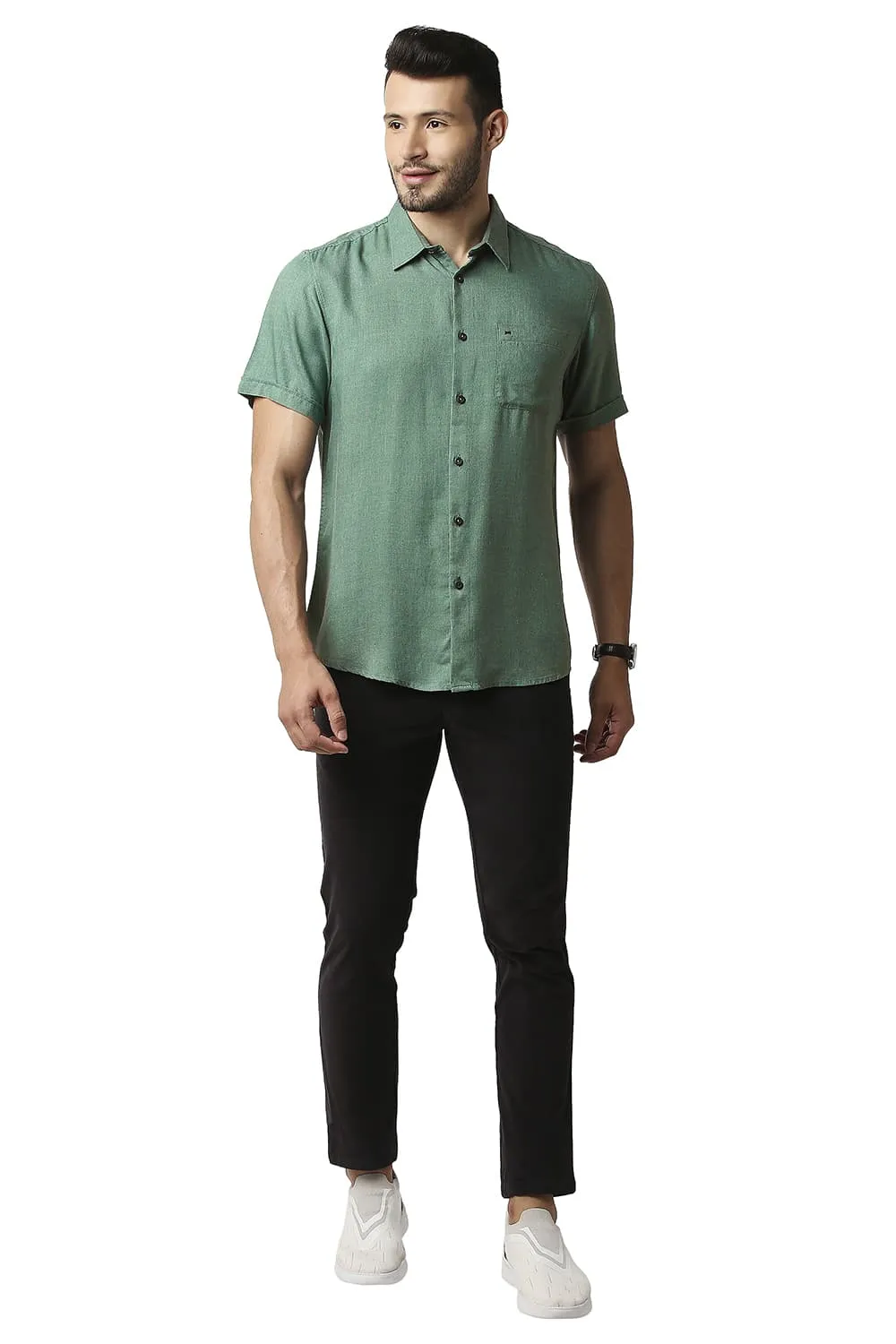 Slim Fit Lyocell Melange Halfsleeves Shirt