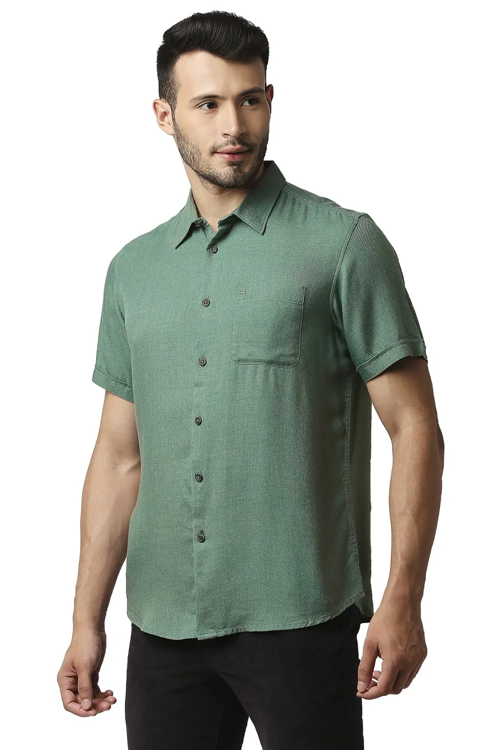 Slim Fit Lyocell Melange Halfsleeves Shirt