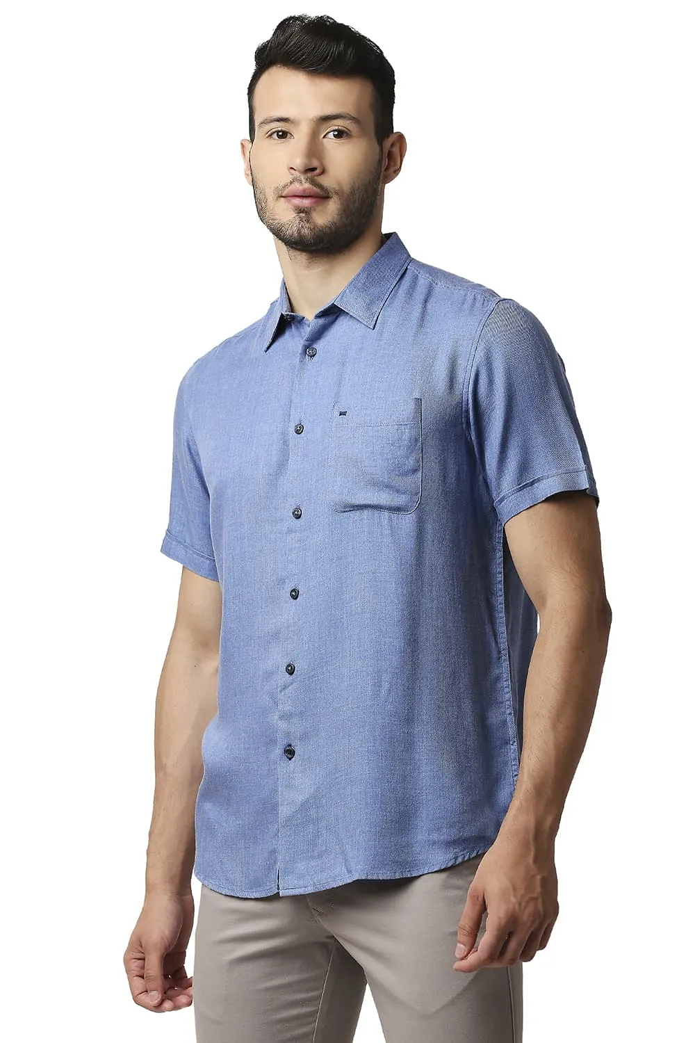 Slim Fit Lyocell Melange Halfsleeves Shirt