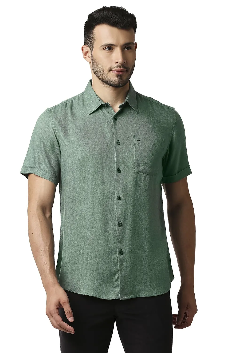 Slim Fit Lyocell Melange Halfsleeves Shirt